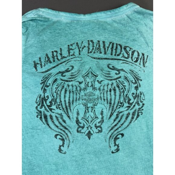 Rare Vintage Y2K Harley Davidson Womens Shirt Sparkle Stones Art Design Promo - Picture 4 of 8